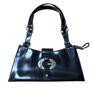 Y2K Vintage Guess Black Patent Leather Shoulder Mini Bag
